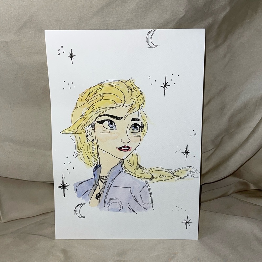 Handmade Watercolor and Ink Elsa